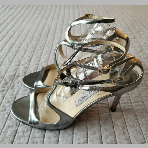 Jimmy Choo Ivette Silver Leather Strappy Sandals - Picture 6 of 11